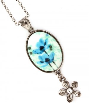 Blue Necklace Pendant Metal Casting Crystal Stud Flower Flower Print Texture 2 Inc 12141430-362ASBLU