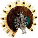 Black Ring Adjustable Stretch Peacock Thread Peacock Print Crystal Studs Texture 1 12141828-054AGBLK