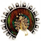 Clear Ring Adjustable Stretch Peacock Thread Peacock Print Crystal Studs Texture 1 12141828-054SOCLR