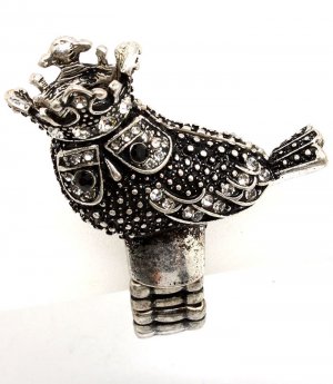 Clear Ring Adjustable Stretch Crystal Studs Bird Crown 1 1 2 Inch Tall / 12141833-014SOCLR