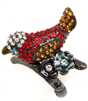 Red Ring Adjustable Stretch Crystal Studs Bird Flower 1 1 4 Inch Tall / 12141836-061BNRED