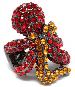 Red Ring Adjustable Stretch Crystal Studs Octopur 1 1 4 Inch Tall / 12141836-077BNRED
