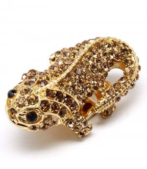 Brown Ring Adjustable Stretch Metal Casting Crystal Studs Lizard 1 3 4 Inch Tall 12141836-562GDBRO