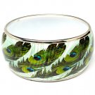 Green Bracelet Bangle Peacock Print Enamel Painted 1 1 4 Inch Width 1214228-042RDGRN