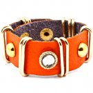 Orange Bracelet Button Faux Leather Acrylic Stones 1 Inch Width 7 1 2 Inch Long 1214228-107GDORG