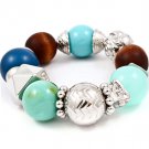 Multi Colored Bracelet Stretch Wood Bead Metal Casting Acrylic 20 Mm Width 1214228-206RDMLT