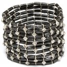Clear Bracelet Stretch Multi Strand Crystal Studs Metal Bead Bamboo Style 2 Inch Wi 1214229-023BNCLR