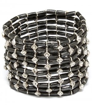 Clear Bracelet Stretch Multi Strand Crystal Studs Metal Bead Bamboo Style 2 Inch Wi 1214229-023BNCLR