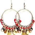 Red Earring Fish Hook Hoop Cord Charm Metal Pabbles Texture Metal Chain 2 Inch Drop 1214528-019SORED