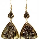 Gold Colored Earring Fish Hook Triangular Texture 2 Inch Drop 1214528-039BOGOD