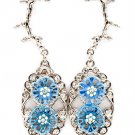 Blue Earring Post Earring Crystal Studs Navette Flower Texture 2 1 2 Inch Drop 1214528-544RDBLU