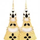 Black & White Earring Fish Hook Enamel Matte Finish Texture 2 1 2 Inch Drop 1214528-630MGBKW