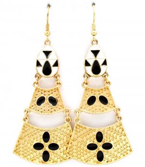 Black & White Earring Fish Hook Enamel Matte Finish Texture 2 1 2 Inch Drop 1214528-630MGBKW