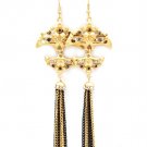 Gold Colored Earring Fish Hook Crystal Studs Matte Finish Flower Tassel Texture 4 1 1214528-631TTGOD