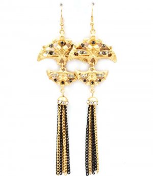 Gold Colored Earring Fish Hook Crystal Studs Matte Finish Flower Tassel Texture 4 1 1214528-631TTGOD