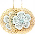 Teal Earring Fish Hook Threads Acrylic Stone Flower Filigree Rosette Texture 3 Inch 1214528-644MGTEL