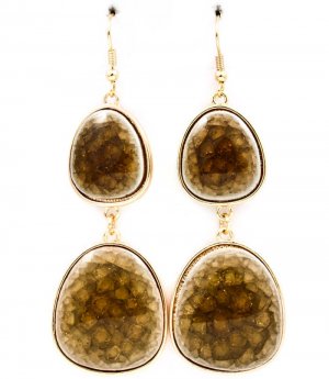 Brown Earring Fish Hook Natural Stones Lucite 2 1 2 Inch Drop 1214528-647GDBRO