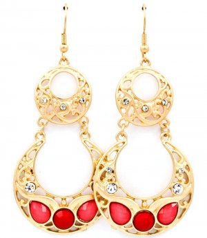 Red Earring Fish Hook Metal Casting Crystal Studs Cresent Tear Drop Formica Faceted 1214528-672MGRED