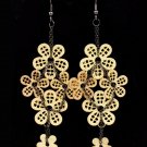 Gold Colored Earring Fish Hook Flower Filigree Texture 3 Inch Drop 1214528-718MGGOD