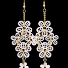Silver Colored Earring Fish Hook Flower Filigree Texture 3 Inch Drop 1214528-718MSSIV