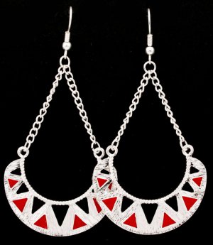 Red Earring Fish Hook Chandelier Drop Metal Casting Cresent Enamel 2 1 4 Inch Drop 1214528-727MSRED