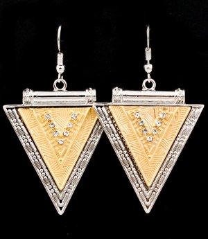 Gold Colored Earring Fish Hook Metal Casting Crystal Studs Triangular Shape Texture 1214528-728RDGOD