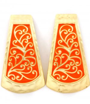 Orange Earring Post Earring Metal Casting Enamel Matte Finish 1 3 4 Inch Drop 1214528-827MGORG