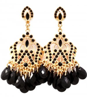 Black Earring Post Earring Stud Tear Drop Metal Casting Fringe Formica Faceted 2 3  1214528-846MGBLK
