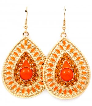 Orange Earring Fish Hook Crystal Studs Tear Drop Metal Casting Navette Formica Enam 1214528-852GDORG