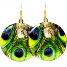 Green Earring Fish Hook Metal Casting Disk Peacock Peacock Print Texture 1 1 2 Inch 1214529-002AGGRN