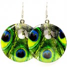 Green Earring Fish Hook Metal Casting Disk Peacock Peacock Print Texture 1 1 2 Inch 1214529-002ASGRN