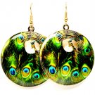 Green Earring Fish Hook Metal Casting Disk Peacock Peacock Print Texture 1 1 2 Inch 1214529-005AGGRN