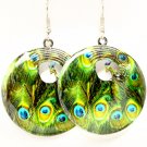 Green Earring Fish Hook Metal Casting Disk Peacock Peacock Print Texture 1 1 2 Inch 1214529-005ASGRN