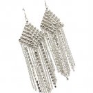 Clear Earring Linear Drop Fish Hook Crystal Studs Tassel Mesh 5 Inch Drop 1214529-070RDCLR