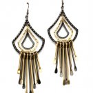 Black Earring Linear Drop Fish Hook Dangle Texture Tassel 4 Inch Drop 1214529-101TTBLK