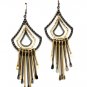 Black Earring Linear Drop Fish Hook Dangle Texture Tassel 4 Inch Drop 1214529-101TTBLK