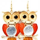 Orange Earring Fish Hook Owl Glass Stone Texture 2 Inch Drop 1214529-747GDORG