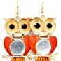 Orange Earring Fish Hook Owl Glass Stone Texture 2 Inch Drop 1214529-747GDORG
