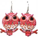 Fuschia Earring Fish Hook Metal Casting Stud Owl Texture 1 1 2 Inch Drop 1214530-437ASFSH