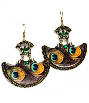 Green Earring Fish Hook Metal Casting Feather Print Texture 2 1 4 Inch Drop 1214536-931BOGRN