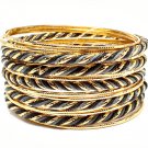Black Bracelet Bangle Stackable Texture Metal Chains Threads 2 Inch Width 13132-99737GDBLK