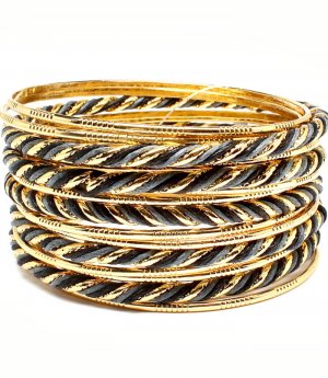 Black Bracelet Bangle Stackable Texture Metal Chains Threads 2 Inch Width 13132-99737GDBLK