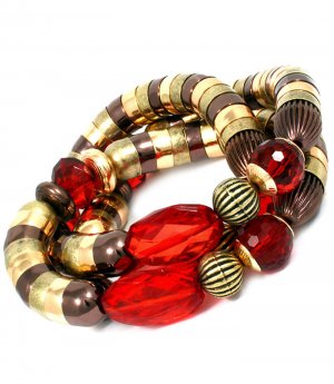 Red Bracelet Stretch Beads Various Cuts Mixed Beads 1 Inch Width 13132-99741TTRED