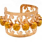 Yellow Bracelet Cuff Turquoise Stones Prong Set Texture Stratch Marks Pierced 2 Inc 13132-99775AGYEW