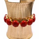 Coral Bracelet Cuff Metal Casting Turquoise Stones Prong Set Texture 3 3 4 Inch Wid 13132-99806GDCOL