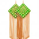 Green Earring Fish Hook Painted Tassel Diamond Shape Texture 3 Inch Tassel 5 Inch Dr 13135-1124GDGRN