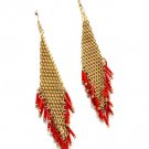 Red Earring Linear Drop Fish Hook Metal Casting Tube Netted 4 Inch Drop 13135-99860GDRED