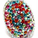 Multi Colored Ring Adjustable Stretch Crystal Stone Metal Casting 1 1 2 Inch Tall 1391827-033RDMLT
