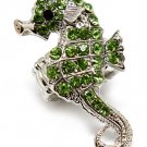 Green Ring Adjustable Stretch Crystal Stone Sea Horse Metal Casting 2 Inch Tall 1391827-061RDGRN