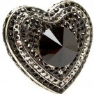 Black Ring Adjustable Stretch Glass Stone Crystal Studs Faceted Heart Texture 1 1 2 1391827-100SOBLK